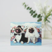 Mops Hunde Hochzeit Postkarte (Stehend Vorderseite)