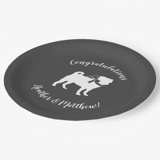 Mops Hunde Kinderdusche Graues Welpengeschlecht ne Pappteller (Schrägansicht)