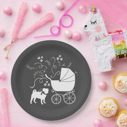 Mops Hunde Kinderdusche Graues Welpengeschlecht ne Pappteller (Party)