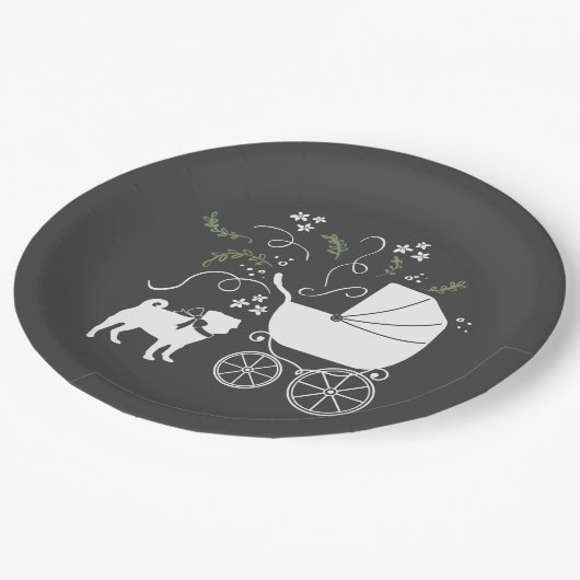 Mops Hunde Kinderdusche Graues Welpengeschlecht ne Pappteller (Schrägansicht)