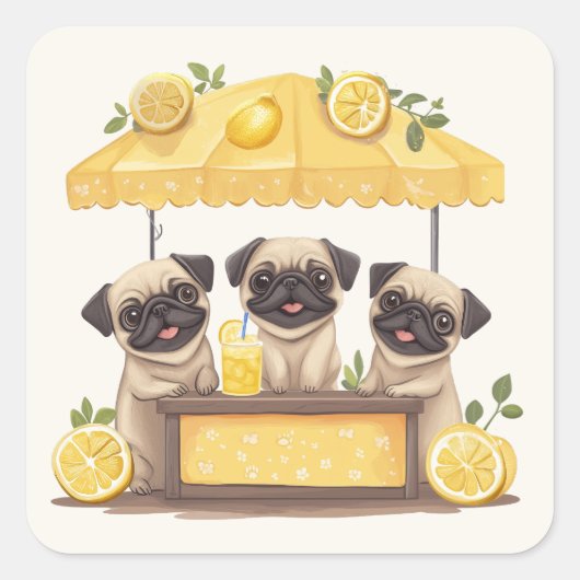 Mops Hunde Lemonade Stand Quadratischer Aufkleber (Vorderseite)