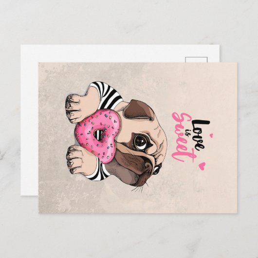 Mops Hunde Liebe ist süßes Geschenk, Mops Lover Ge Postkarte (Vorne/Hinten)