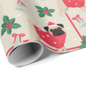 Mops Hunde mit Sweater & Christmas Weihnachtsmannm Geschenkpapier (Rolleneckpunkt)