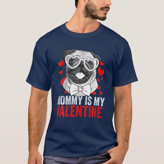 Mops Hunde Nerd Brille Mommy ist mein Valentine L T-Shirt (Vorderseite)