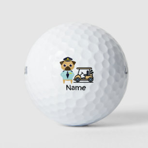 MOPS-Hunde-Pilot Luftfahrt mit Golfwagen Golfball