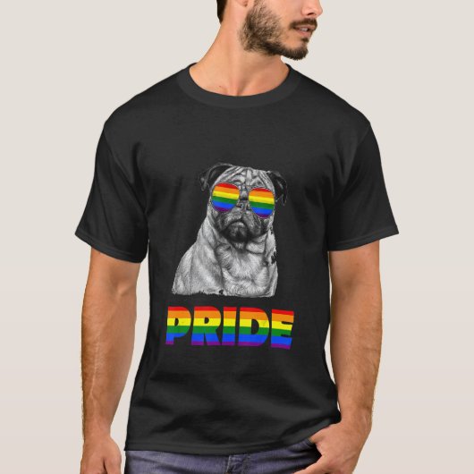 Mops Hunde Regenbogen Fahne Sonnenbrille Gay Lesbi T-Shirt (Vorderseite)