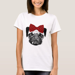 Mops Hunde Rote Schachbretter Haustiere Haustiere T-Shirt