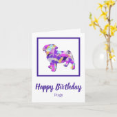 Mops Hunde Silhouette Niedlich Lila PY&B Geburtsta Karte (Gelbe Blume)