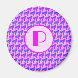 Mops Hunde Silhouette Rosa und Blau Silhouette Mon Magnet