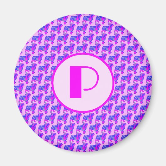 Mops Hunde Silhouette Rosa und Blau Silhouette Mon Magnet (Vorne)