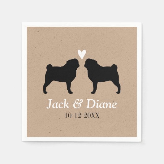 Mops Hunde Silhouetten Hochzeitscouch Custom Serviette (Vorderseite)