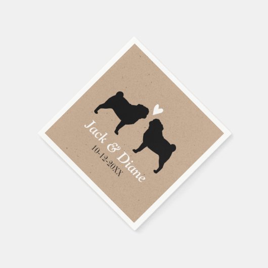 Mops Hunde Silhouetten Hochzeitscouch Custom Serviette (Ecke)