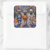 Mops Hunde Trick-oder-Treating in Halloween-Kostüm Quadratischer Aufkleber (Tasche)