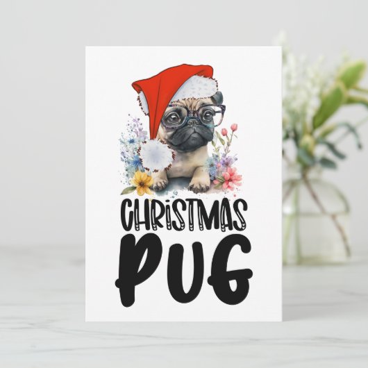Mops Hunde Weihnachten mit Weihnachtsmannmütze (Stehend Vorderseite)