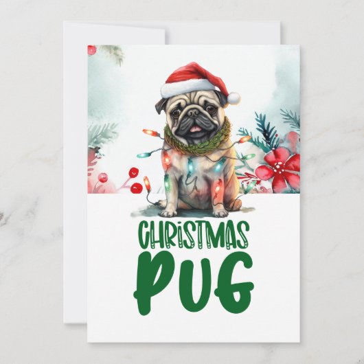 Mops Hunde Weihnachten mit Weihnachtsmannmütze (Vorderseite)