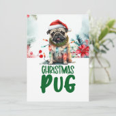 Mops Hunde Weihnachten mit Weihnachtsmannmütze (Stehend Vorderseite)