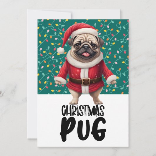 Mops Hunde Weihnachten mit Weihnachtsmannmütze (Vorderseite)