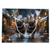 Mops-Hunde Weihnachten Schnee Urlaub Große Geschenktüte (Rückseite)