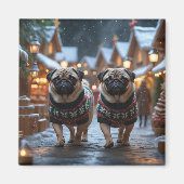 Mops-Hunde Weihnachten Schnee Urlaub Magnet (Vorne)
