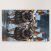 Mops-Hunde Weihnachten Schnee Urlaub Puzzle (Horizontal)