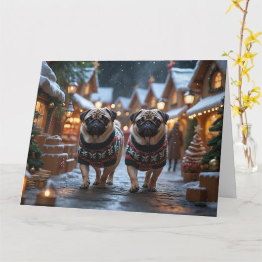 Mops Hunde Weihnachtsschneeferien Karte (Gelbe Blume)
