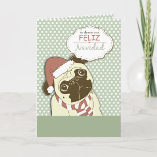 Mops-Hundefrohe Weihnachten, spanisch Feiertagskarte