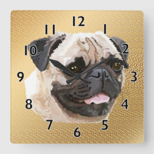 Mops-Hundekunst Quadratische Wanduhr