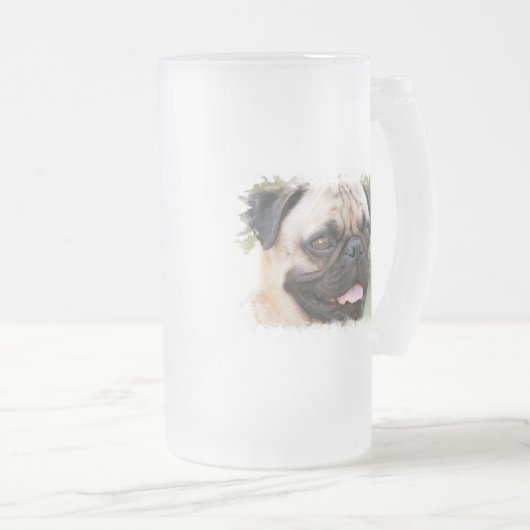 Mops-Hundemattierte Bier-Tasse Mattglas Bierglas (VorderseiteRechts)