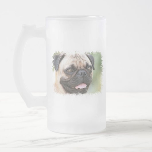 Mops-Hundemattierte Bier-Tasse Mattglas Bierglas (Links)
