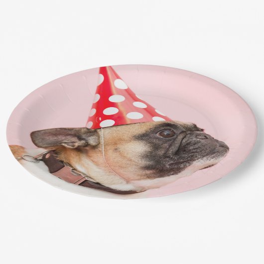 Mops-HundeParty-WegwerfpapierTeller Pappteller (Schrägansicht)