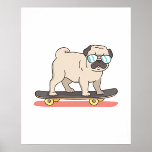 Mops-HundeSkater-Skateboarding lustige Geschenke Poster