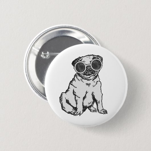 Mops-Hundsungbrille Button (Vorne & Hinten)