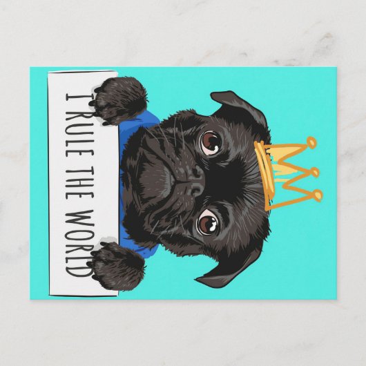 Mops I Rule The World Gift, Funny Mops Lover Gesch Postkarte (Vorderseite)