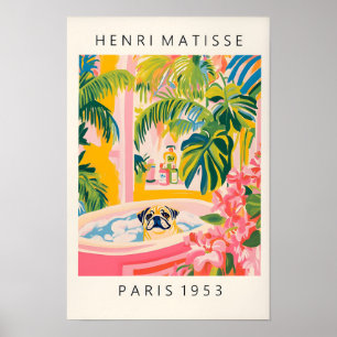 Mops im Badewanne, Matisse Druck, Lustige Badezimm Poster
