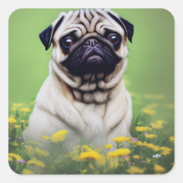 Mops im Bereich der Blume Quadratischer Aufkleber