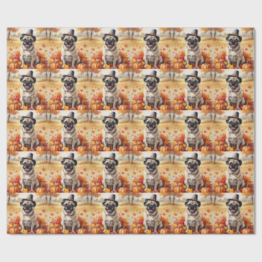 Mops im Herbst lässt Erntedank Kunst Geschenkpapier (Flach)