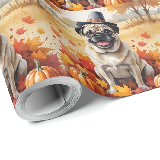 Mops im Herbst lässt Erntedank Kunst Geschenkpapier (Rolleneckpunkt)