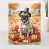 Mops im Herbst lässt Erntedank Kunst Karte (Vorderseite)