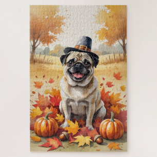 Mops im Herbst lässt Erntedank Kunst Puzzle