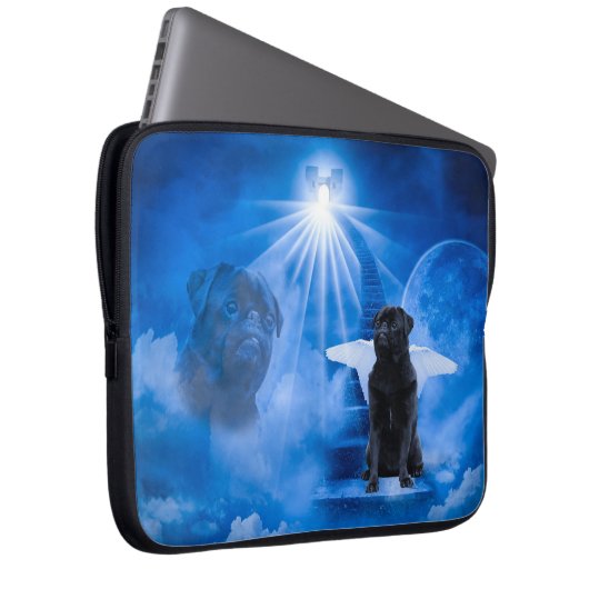 Mops im Himmel als Engel-Beileid Laptopschutzhülle (Vorne Rechts)
