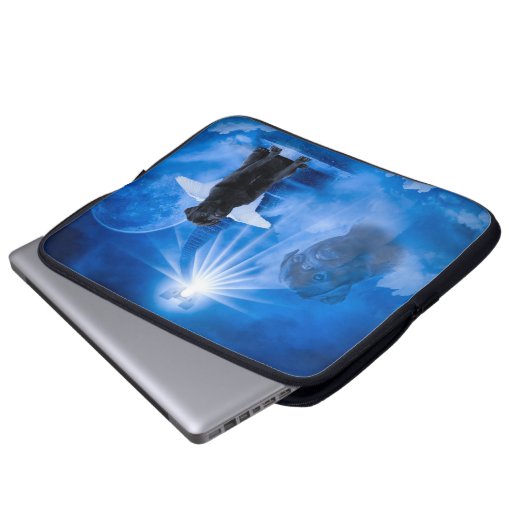 Mops im Himmel als Engel-Beileid Laptopschutzhülle (Vorne Knopf)