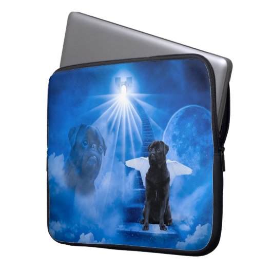 Mops im Himmel als Engel-Beileid Laptopschutzhülle (Vorderseite Links)