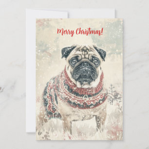 Mops im Schnee Minimaler Weihnachtskalender Feiertagskarte