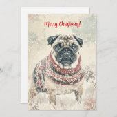 Mops im Schnee Minimaler Weihnachtskalender Feiertagskarte (Vorne/Hinten)