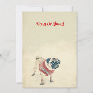 Mops im Schnee Minimalistisches Vintage-Weihnachte Feiertagskarte