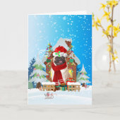 Mops im Schnee mit Weihnachtsgeschenken Karte (Gelbe Blume)