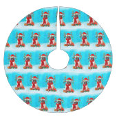 Mops im Schnee mit Weihnachtsgeschenken Polyester Weihnachtsbaumdecke (Vorderseite)