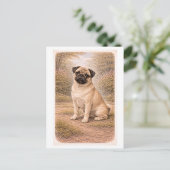 Mops im Vintage-Stil Postkarte (Stehend Vorderseite)