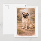 Mops im Vintage-Stil Postkarte (Vorne/Hinten)
