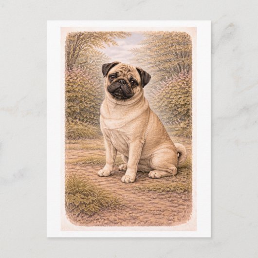 Mops im Vintage-Stil Postkarte (Vorderseite)
